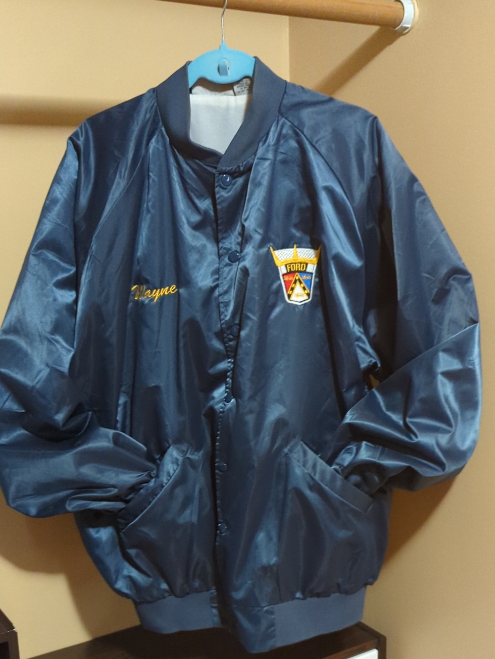 Ford Navy Satin Bomber Jacket with Gold Embroidery